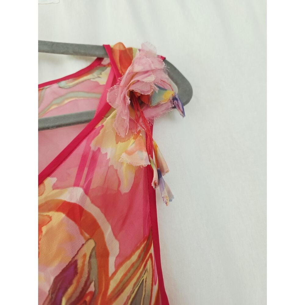 Y2K Fenn Wright Manson Dress Sz 8 Silk Pink Overlay Flutter Fairy Whimsy Vtg - Picture 7 of 11